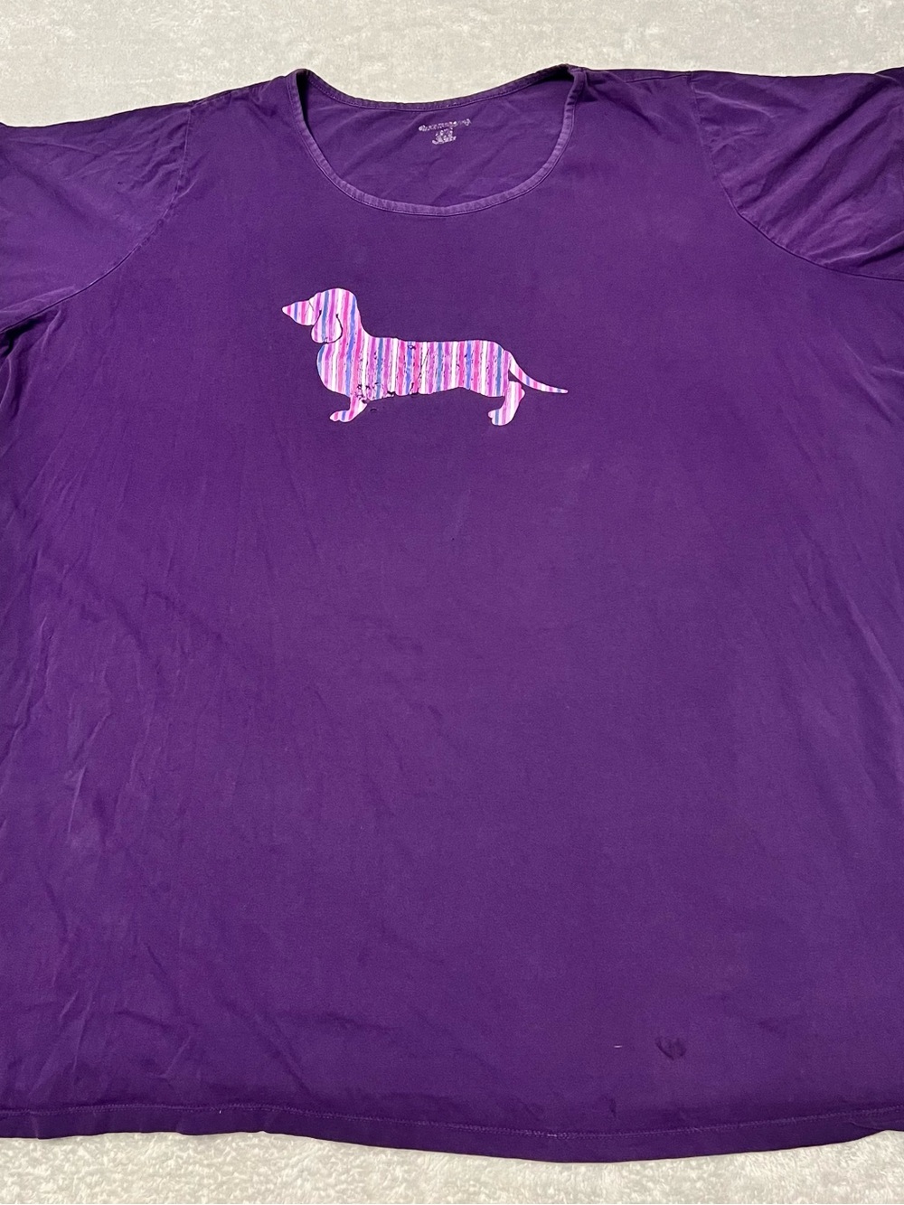Purple Dachshund Graphic Dog Tee - Purple with Pink Stripe Print - Picture 2 of 7